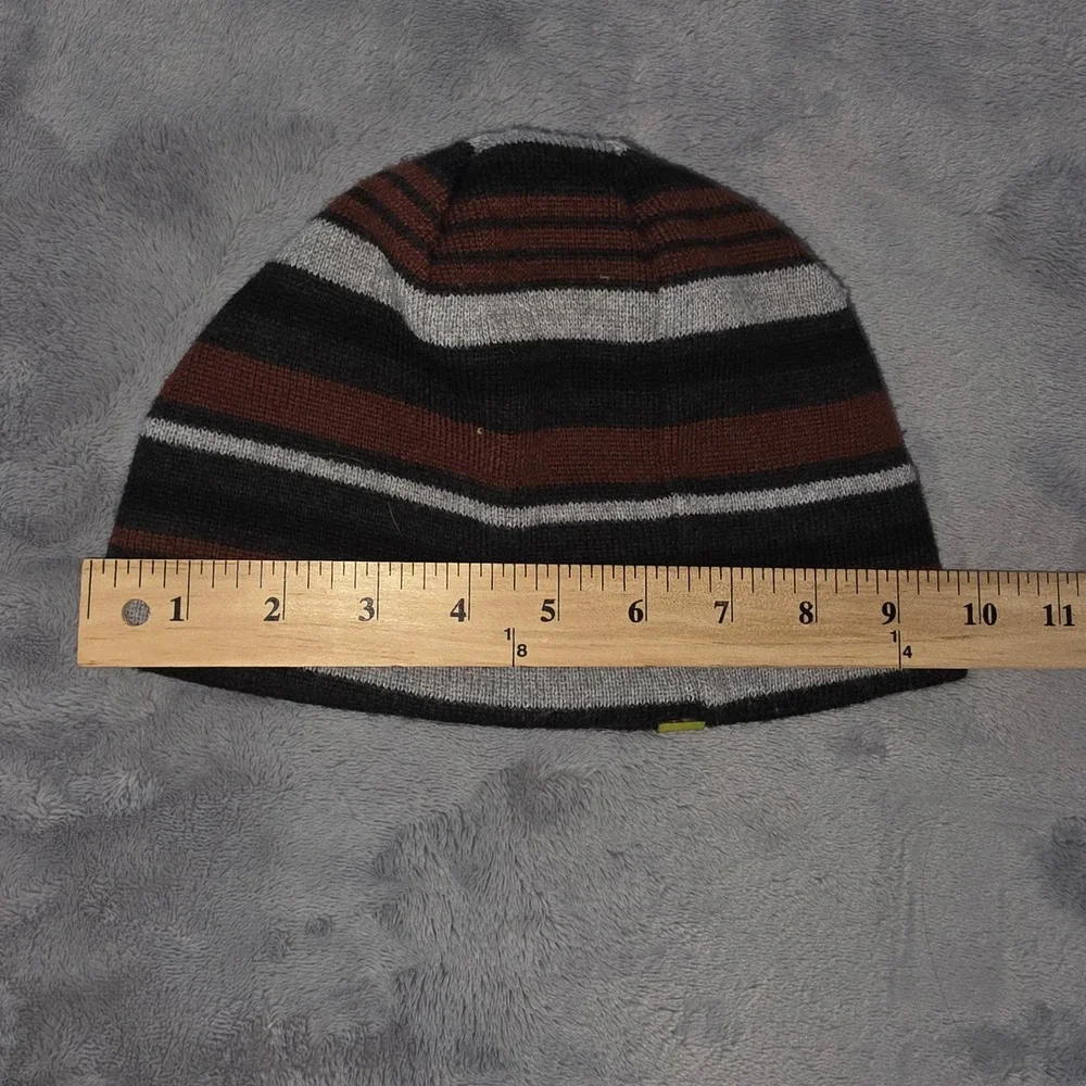 Smartwool Youth Beanie Striped Merino Wool Knit Winter Hat Black Brown Grey